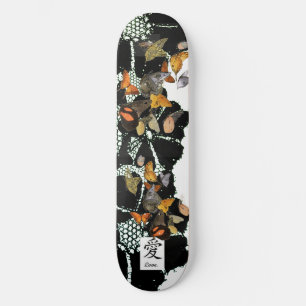 SKATEBOARD BLACK LACE AND BUTTERFLIES KANJI LOVE