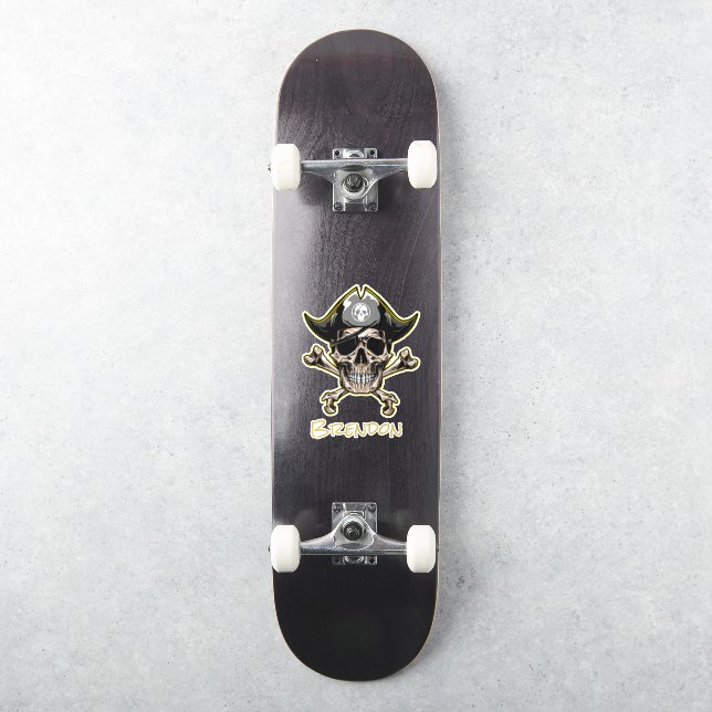 Skateboard Black Pirate Flag Cross Bones (Skateboard)