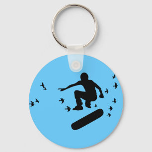 skateboard board with birds keychain