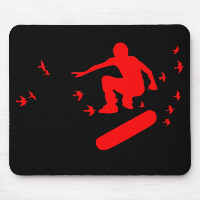 skateboard. board with birds. red. mouse pad (Front)