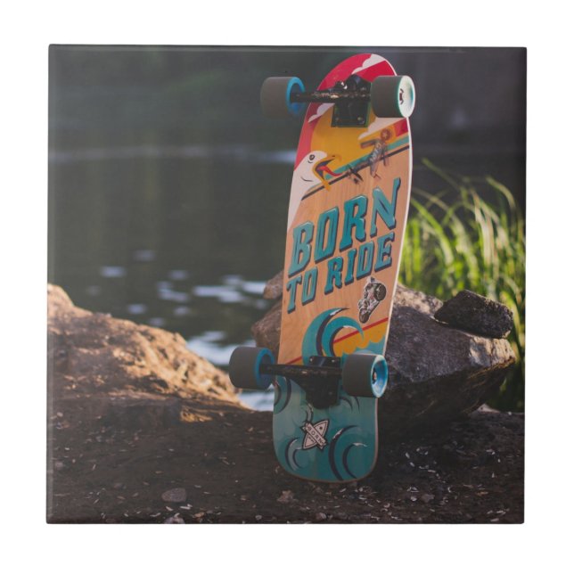 Skateboard Born To Ride Ceramic Tile (Front)