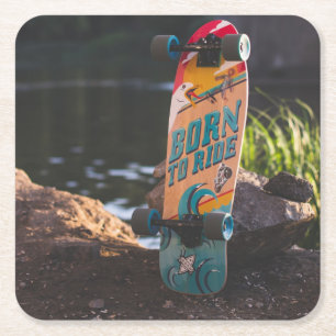 Skateboard Born To Ride Square Paper Coaster