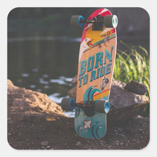Skateboard Born To Ride Square Sticker (Front)