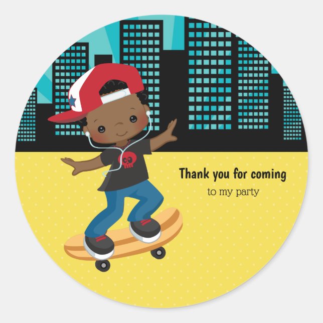 Skateboard boy - choose your background colour classic round sticker (Front)