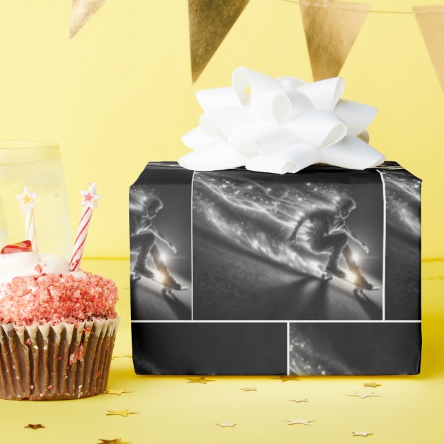 Skateboard Boy With Light Trails Wrapping Paper (Birthday Party)