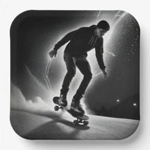 Skateboard Boy With Lightning Paper Plate