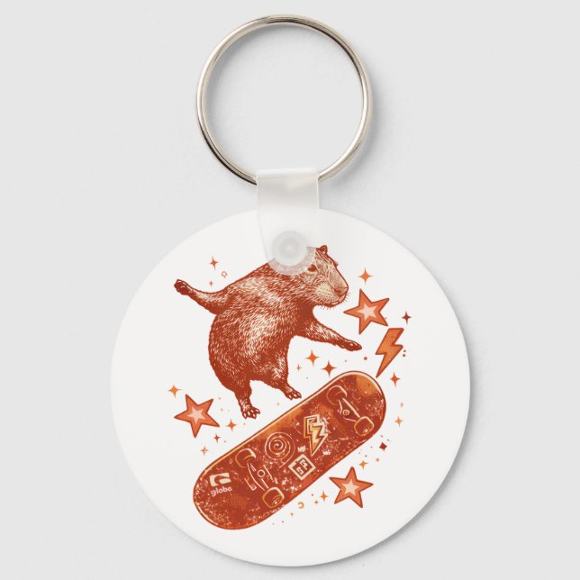 Skateboard Capybara Y2K 90s Style Key Ring (Front)
