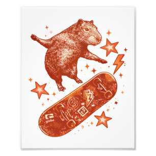 Skateboard Capybara Y2K 90s Style Photo Print