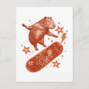 Skateboard Capybara Y2K 90s Style Postcard