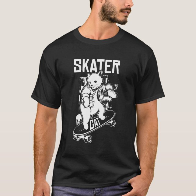 Skateboard Cat Skateboarding Skateboarder Skater C T-Shirt (Front)