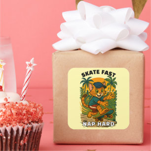 Skateboard cat square sticker