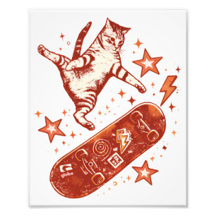 Skateboard Cat Y2K 90s Style Photo Print