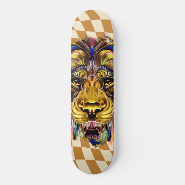 Skateboard Chequered Retro Golden Lion (Front)