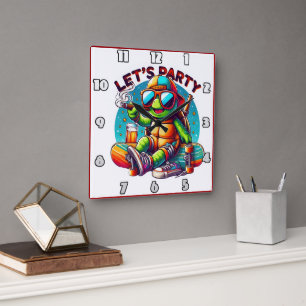 Skateboard chill vibes at turtle party square wall clock