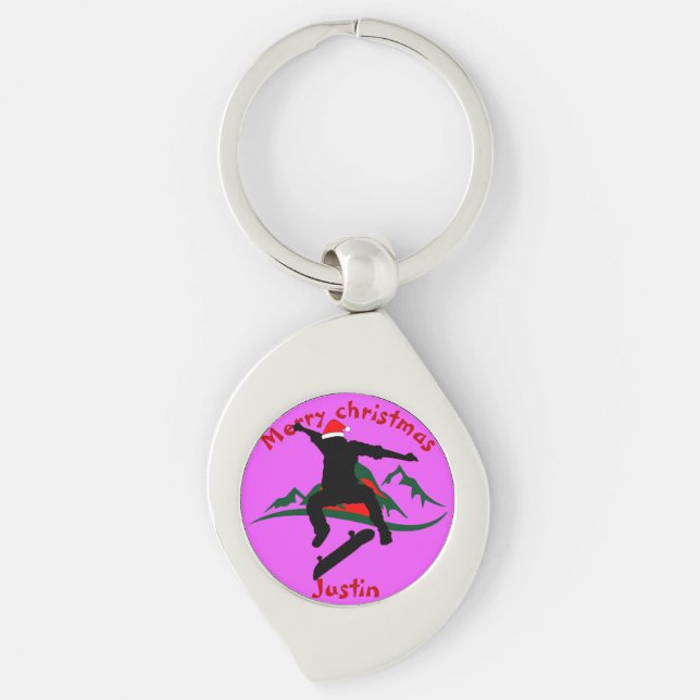 skateboard christmas gift, personalised name   key ring (Front)
