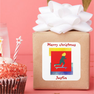 skateboard christmas gift, personalised name square sticker