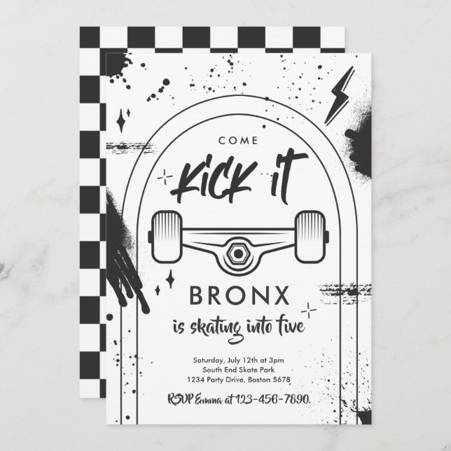 Skateboard Come Kick It Urban Sport Birthday Party Invitation (Front/Back)