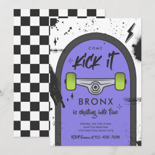 Skateboard Come Kick It Urban Sport Birthday Party Invitation