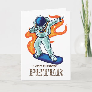 SKATEBOARD Cute astronaut in outer space. Card