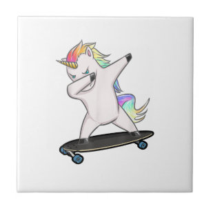 Skateboard Dabbing Unicorn Women Men Kids T-Shirt  Ceramic Tile