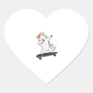 Skateboard Dabbing Unicorn Women Men Kids T-Shirt Heart Sticker