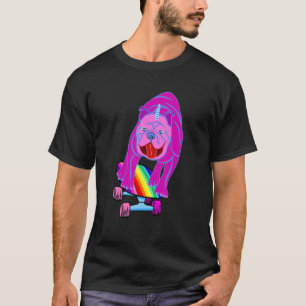 Skateboard Dog Pug Bulldog Unicorn rainbow colours T-Shirt