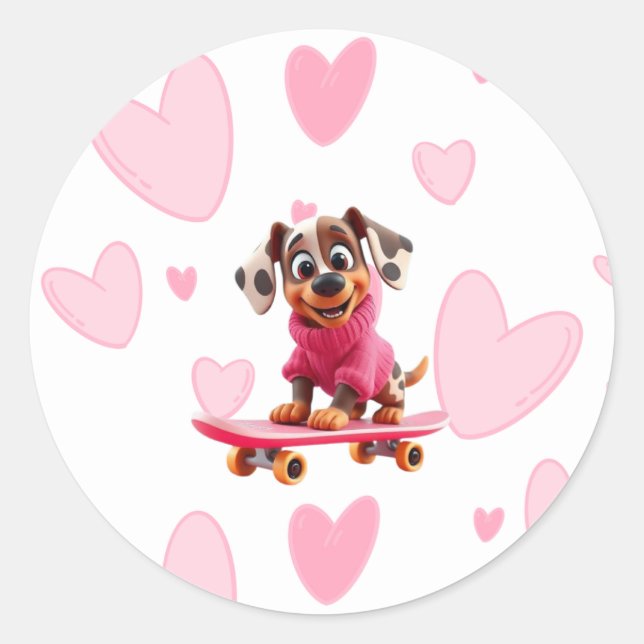 Skateboard Dog Valentine Sticker (Front)