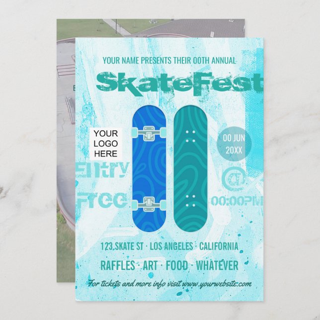 Skateboard Event Advertisement add photo and logo Invitation (Front/Back)
