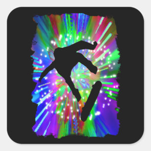 Skateboard Flip Out in Fireworks Square Sticker