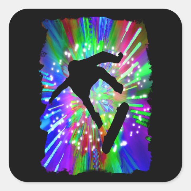 Skateboard Flip Out in Fireworks Square Sticker (Front)