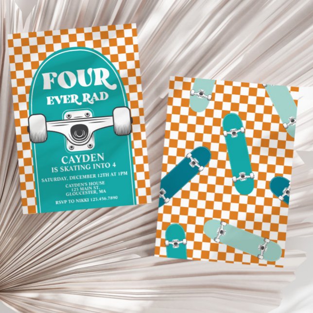 Skateboard Four Ever Rad 4th Birthday Invitation (Creator Uploaded)