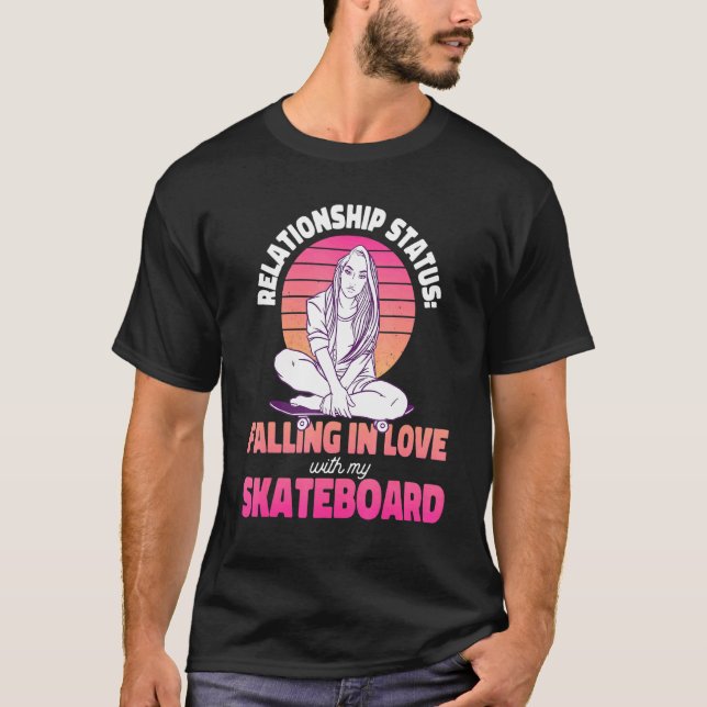 Skateboard Girl Retro Sunset Love Design T-Shirt (Front)