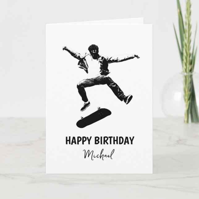 Skateboard Happy Birthday Add Name  Card (Front)