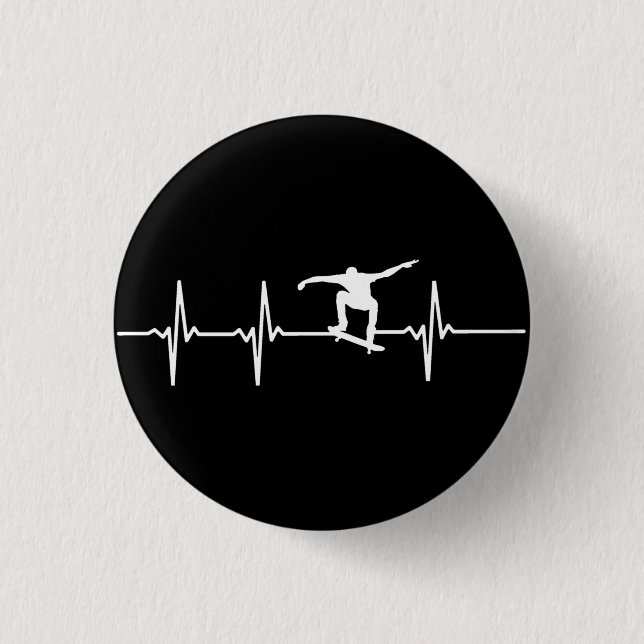 Skateboard Heartbeat  3 Cm Round Badge (Front)