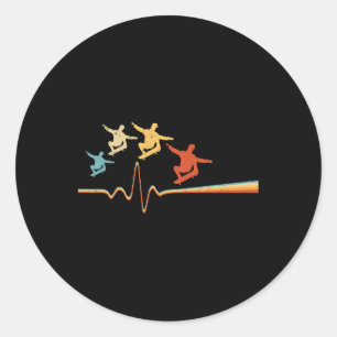 Skateboard Heartbeat Retro Skateboarding Skateboar Classic Round Sticker