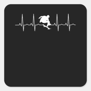 Skateboard Heartbeat Square Sticker