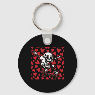 Skateboard Hearts Valentines Day Skull Love Skater Key Ring
