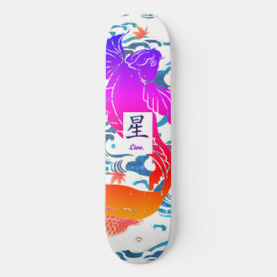 SKATEBOARD JAPANESE WAVES WITH BLACK KOI FISH