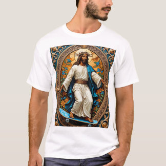 Skateboard Jesus Sacred Art Funny Religious Tshirt