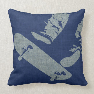 Skateboard Jump - Navy Blue Throw Pillow