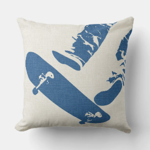 Skateboard Jump – Urban Blue & White Denim Look Cushion