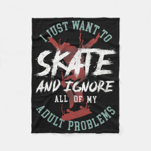 Skateboard Just Want To Skate And Ignore Vintage Fleece Blanket