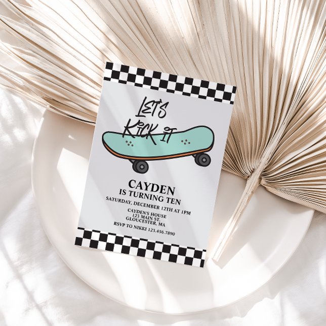 Skateboard Let's Kick It Birthday Invitation (Creator Uploaded)