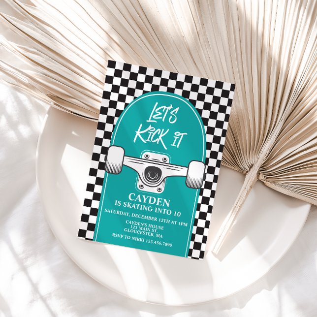 Skateboard Let's Kick It Birthday Invitation (Creator Uploaded)