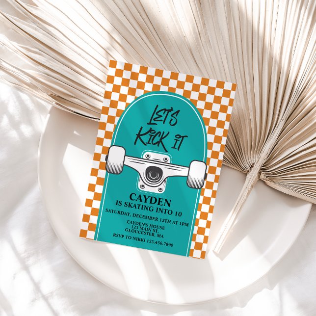 Skateboard Let's Kick It Birthday Invitation (Creator Uploaded)