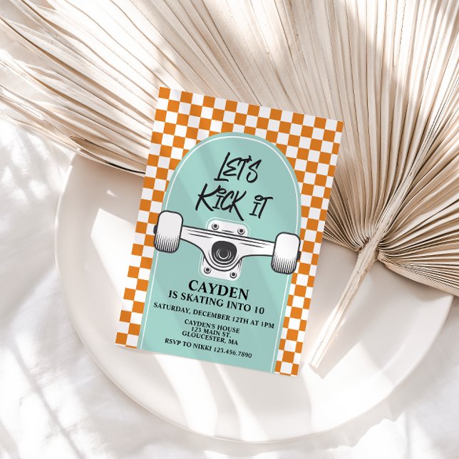 Skateboard Let's Kick It Birthday Invitation (Creator Uploaded)