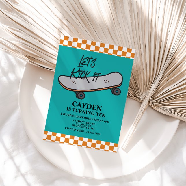 Skateboard Let's Kick It Birthday Invitation (Creator Uploaded)