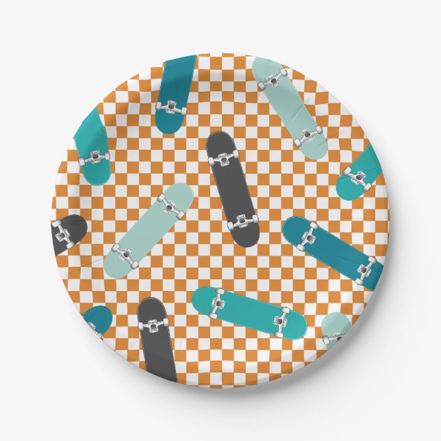 Skateboard Let's Kick It Birthday Paper Plate (Front)