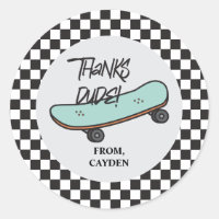 Skateboard Let's Kick It Birthday Thank You Favour