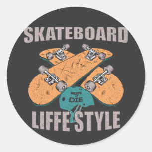 skateboard lifestyle retro skateboarding classic round sticker